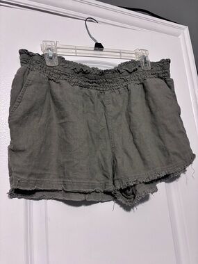 Vanilla Star Womens Elastic Waist Frayed Hem Shorts - Olive Green Size XL